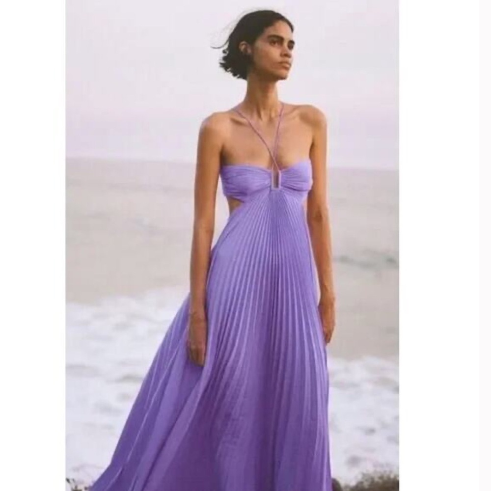A.L.C. Moira Pleated Purple Halter Maxi Dress Size 14 - Picture 3 of 9